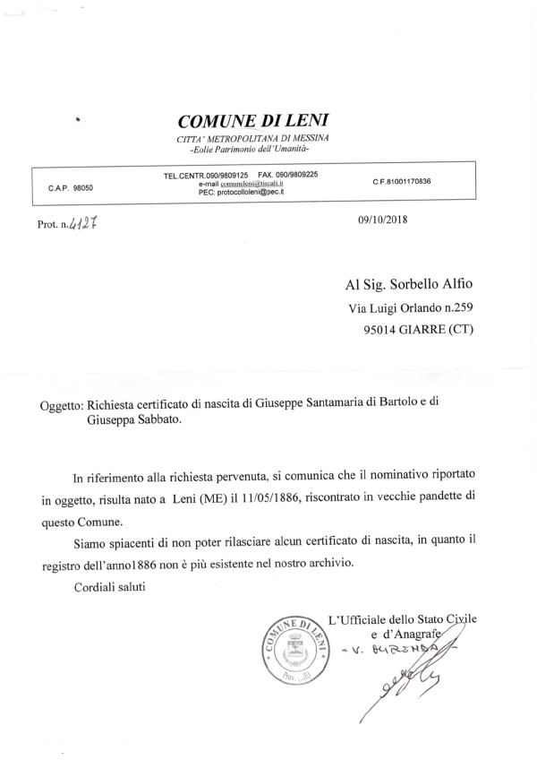 Giuseppe Santamaria Birth Record Pandettes.png