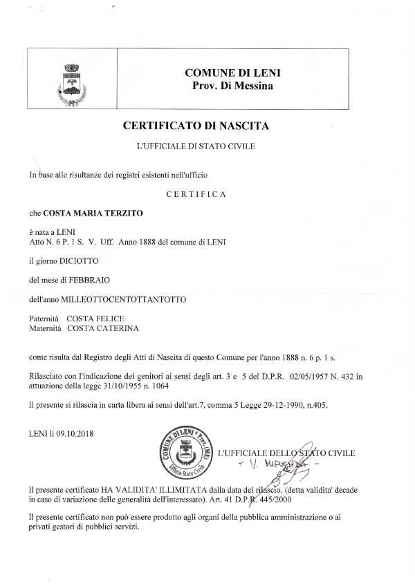 Maria Terzita Costa Birth Certificate 4.png